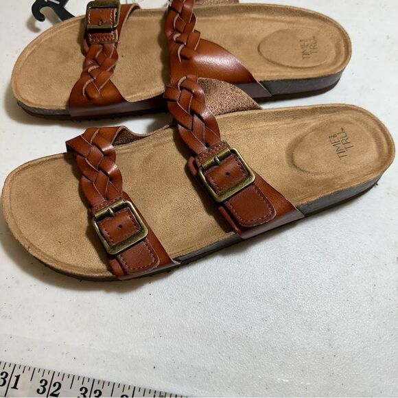 TIME & TRU Womens Brown Braided Leather Footbed Slides Slip On Sandals Size 10M - Picture 8 of 10